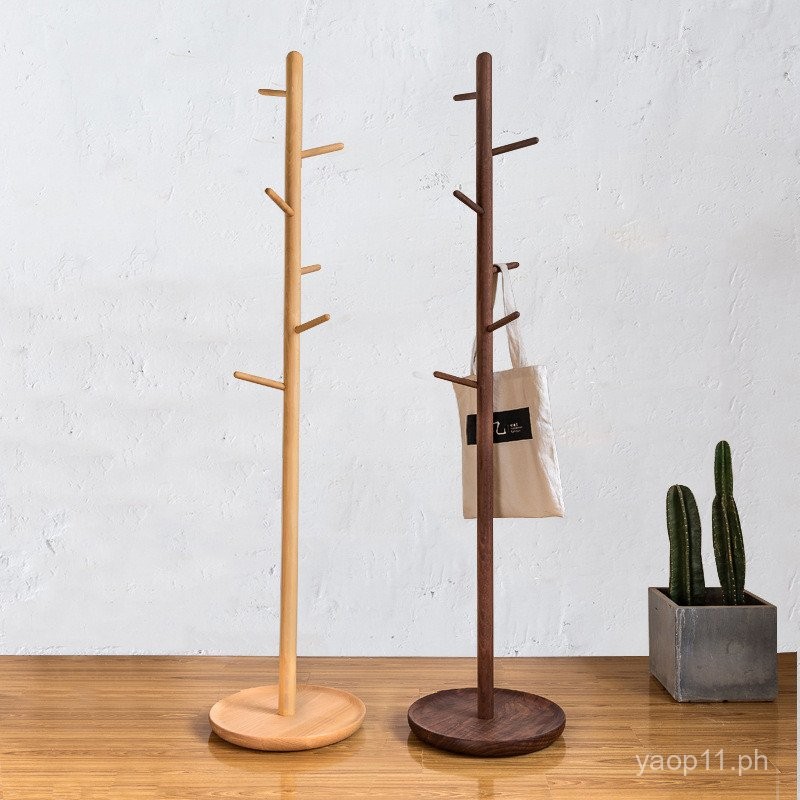Solid Wood Coat Rack Floor-standing Bedroom Living Room Clothes Rack ...