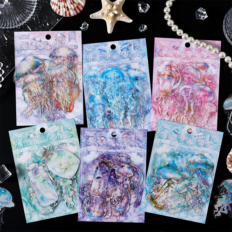 Journamm 30PCS Jellyfish Hand Account Sticker Pack PET Sticker Package ...