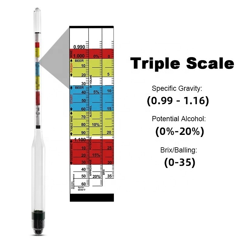 Homebrew Alcohol Tester Beer Wine Hydrometer Brewing Tapper Triple
