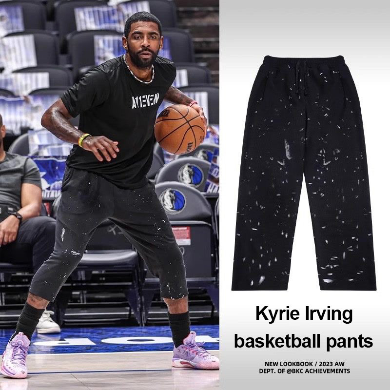 2023 New Kyrie Irving Print Training Basketball Cotton SweatPants American Casual Loose Street Hip Hop Wide Leg Straight Pants Black White Shopee Philippines