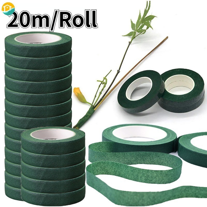 20m Self-adhesive Bouquet Floral Stem Tape Artificial Flower Stamen Wrapping Florist Green Tapes ...