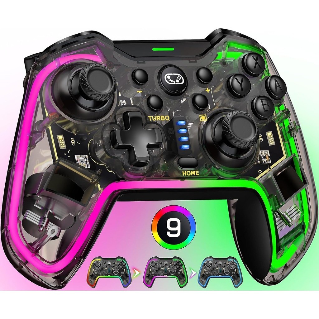 Nintendo Switch Wireless RGB Controllers Compatible with Nintendo  Switch/Lite/OLED with iOS/Android/PC with Macro, TURBO Wakeup