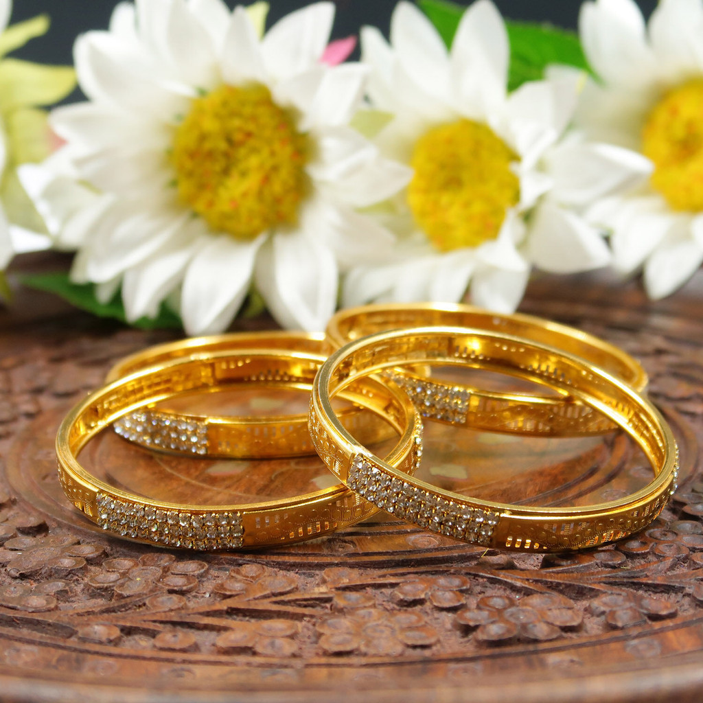 Matt Gold Ethnic Indian Bangles AD Stone - Set of 4 Artlah Bracelets ...