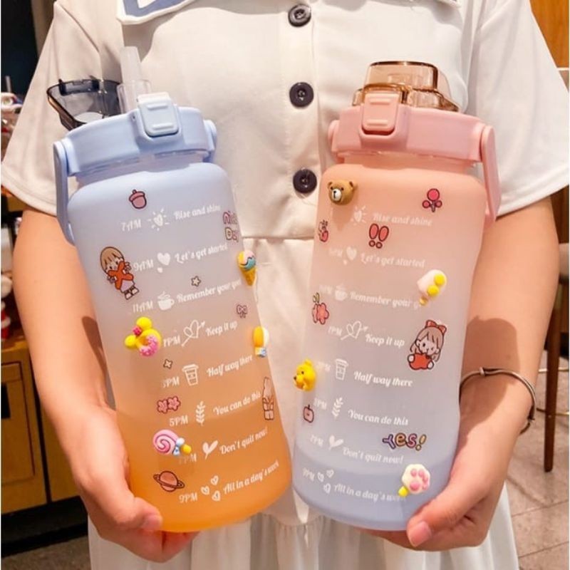 2 Liter Motivational Drinking Bottle Viral Drinking Bottle + Sticker 2 ...