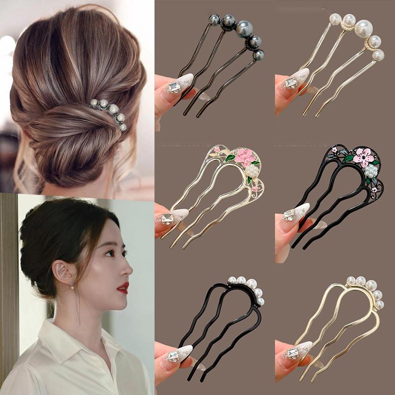 Women Hair Insert Coiler Comb Hair Style Tool Hair Stick Flower Crystal ...