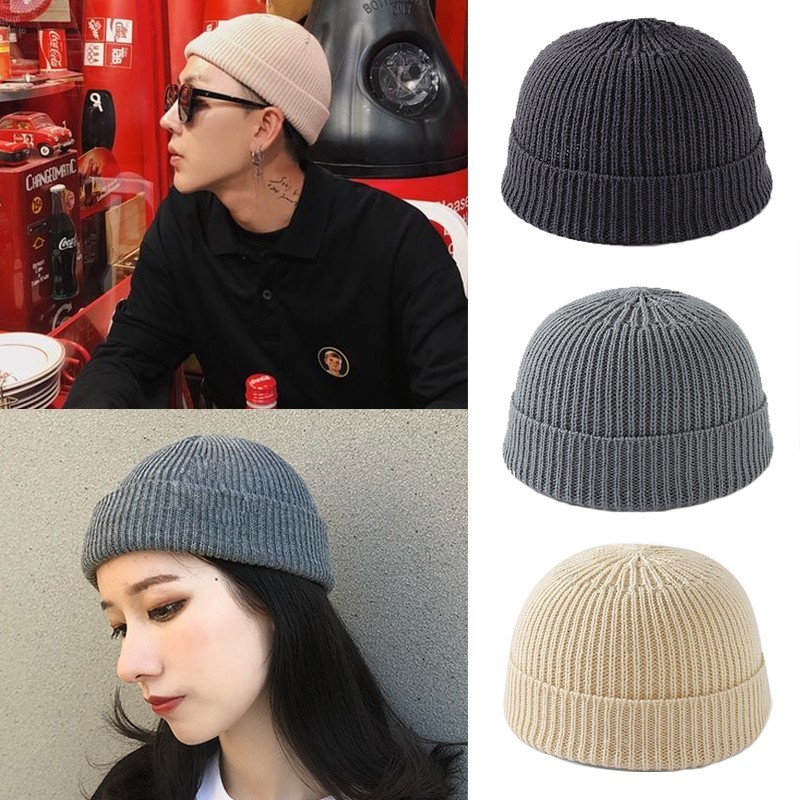 Unisex Korean Pure Knitted Beanie Skullcap Docker Fisherman Brimless ...