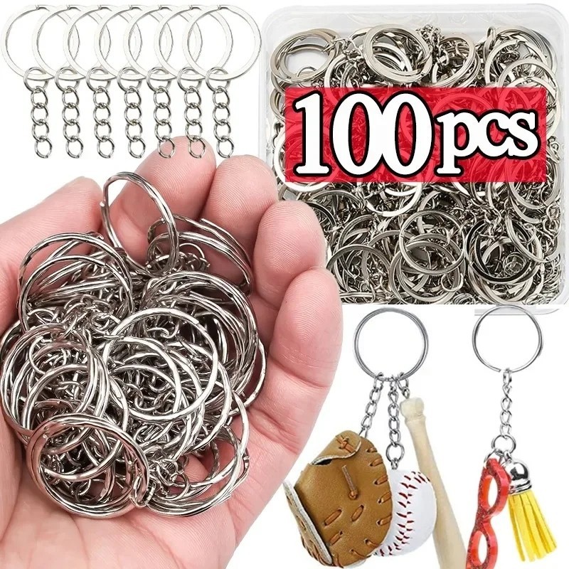 100-500PCS Silver Plated Metal Blank Keyring Keychains/DIY Jewelry ...