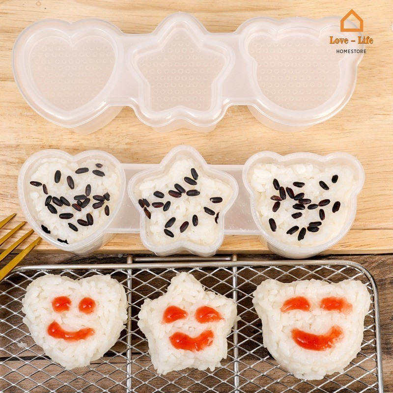 3 in 1 Love Heart Bear DIY Rice Ball Mold Tray Lunch Bento Making Tools ...