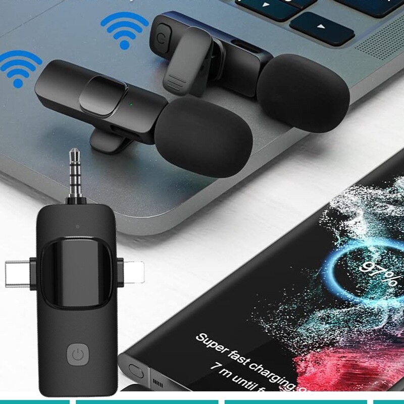3 in 1 Wireless Collar Microphone K15 Mobile Video Broadcast One Drag ...