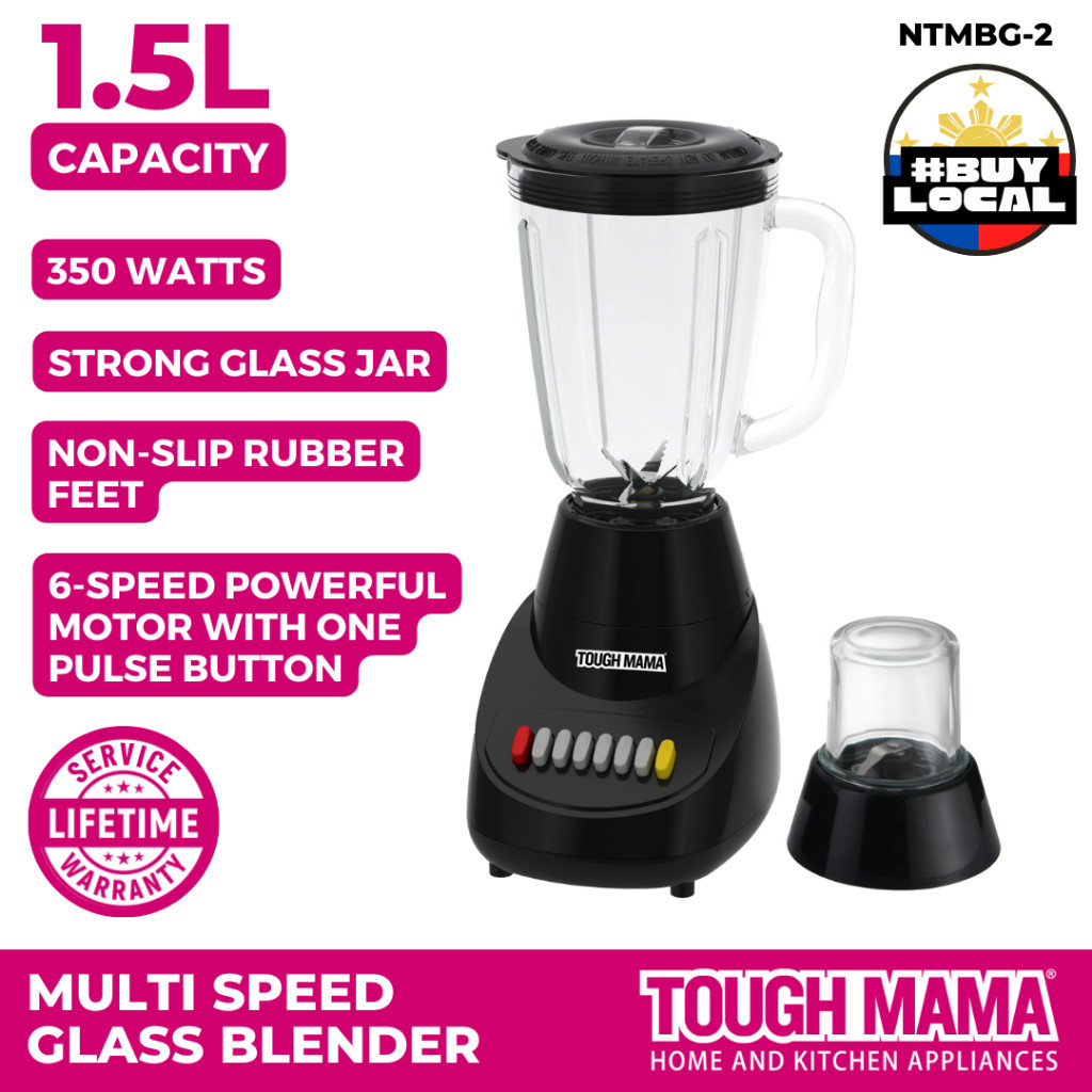 Tough Mama NTMBG-2 Glass Blender Black with Free Coffee Miller 1.5L ...