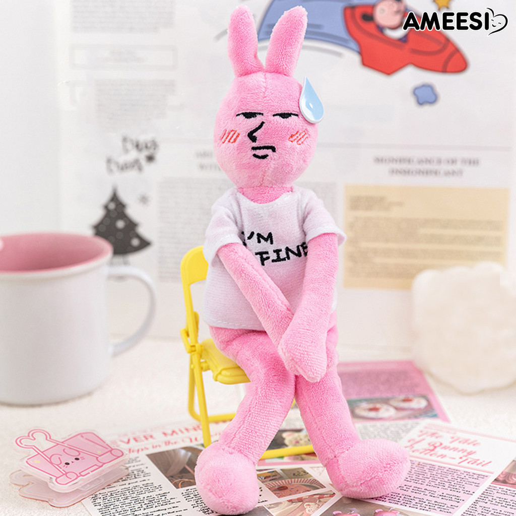 Ameesi Pink Rabbit Plush Toy Movable Wired Limbs Cute Soft Fuzzy Stuffed Cartoon Poseable Bunny ...