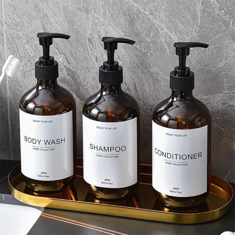500ml Shampoo Body Wash Conditioner Dispenser Bottle Bathroom Waterproof PreLabeled Refillable