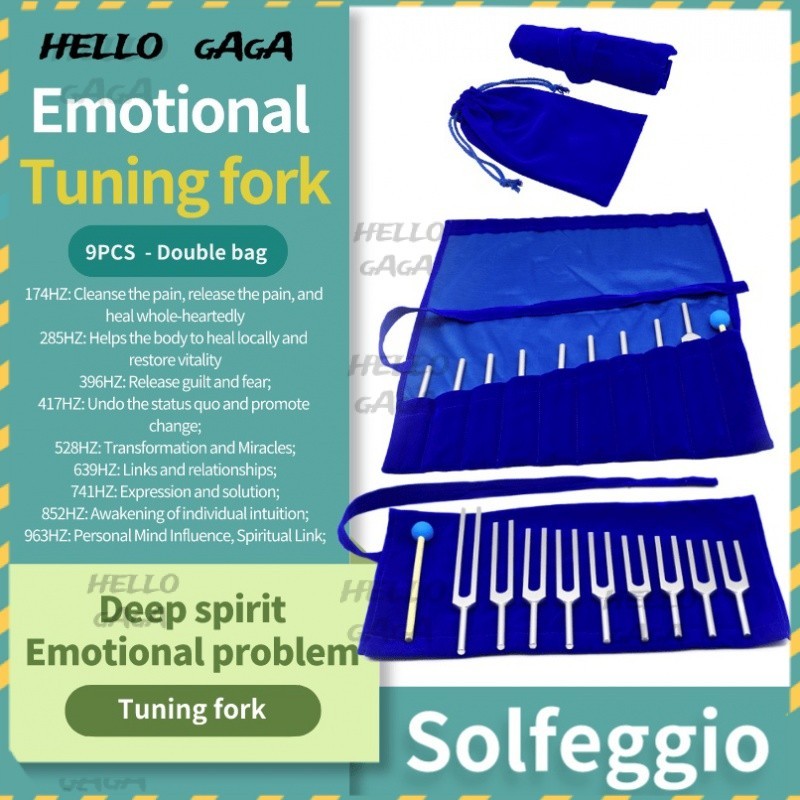 TENFLY Solfeggio Tuning Fork Set - 9 Tuning Forks Perfect For DNA Healing, Chakra, Sound Therapy, Keep Body, Mind And Spirit In Perfect Harmony- Golden
