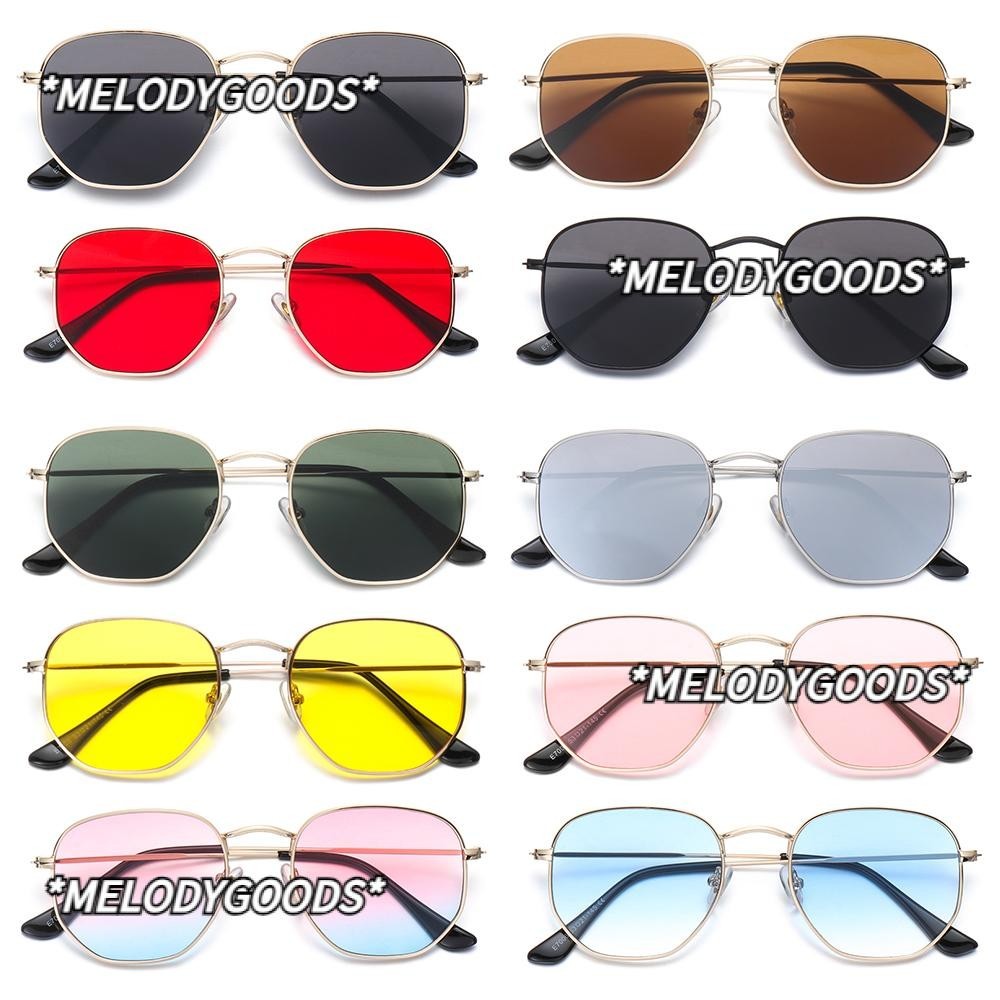 MELODG Fashion Small Square Sunglasses Metal Frame Sun Glasses Sunglasses  for Men and Women UV400 Driving Glasses Summer Eyewear Polygon Mirrored Lens