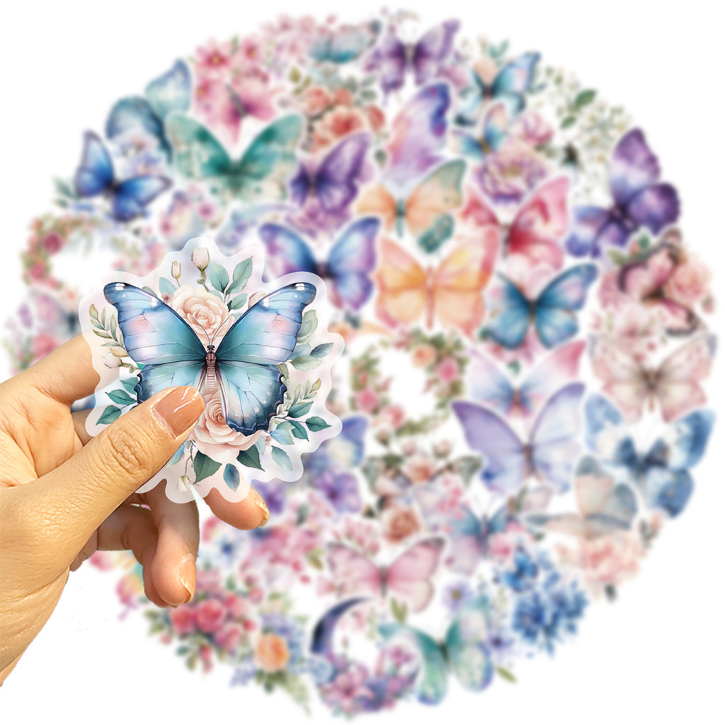 50 Sheets INS Colorful Butterfly Sticker Pack Waterproof Transparent ...