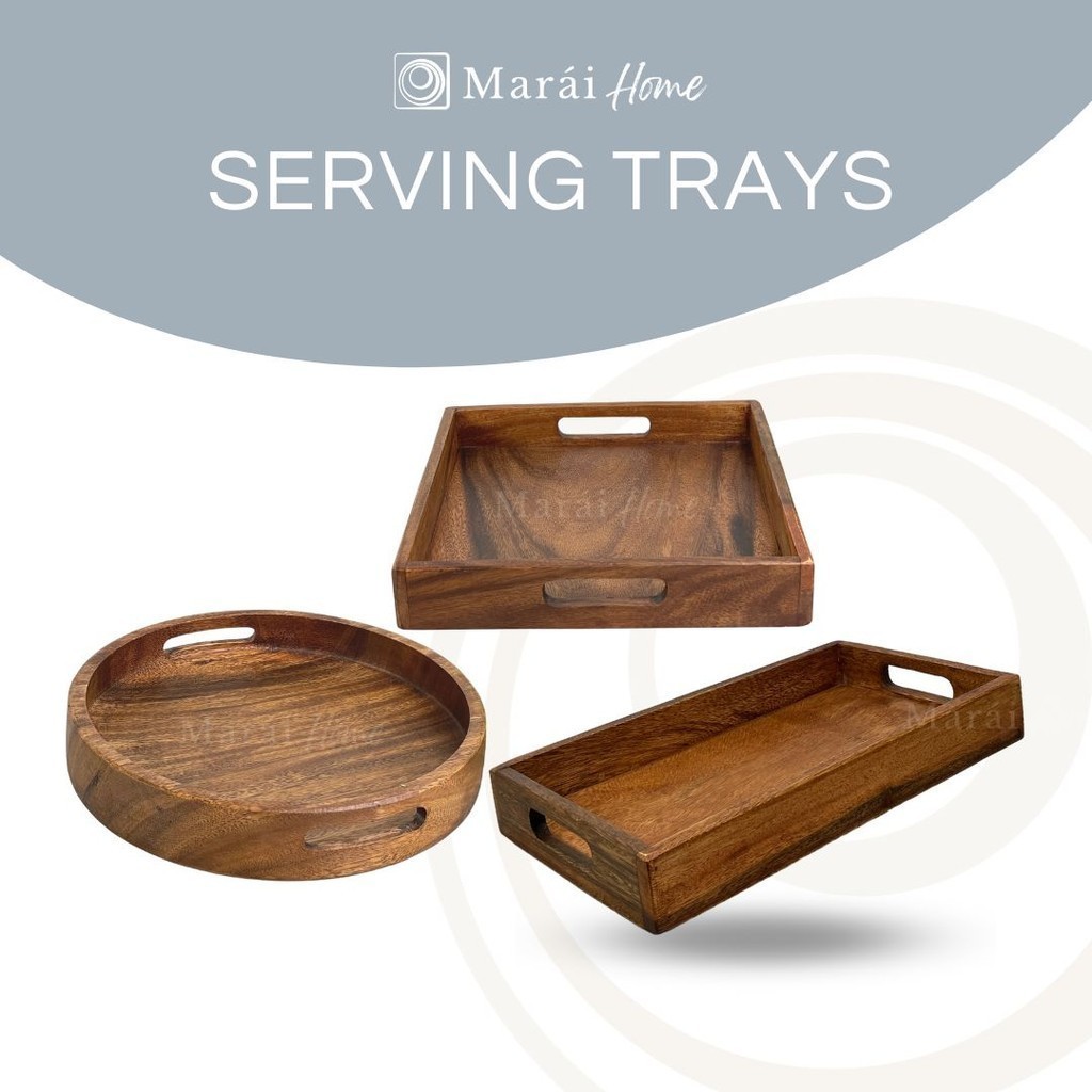Marai Home Serving Breakfast Tray Rectangle Round Wood Fruit Tray ...
