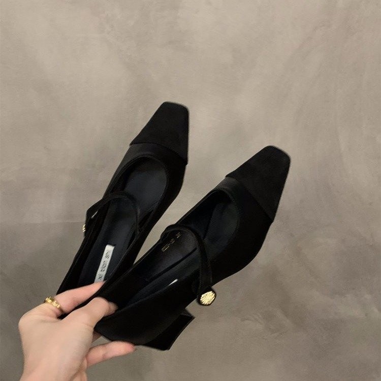 Knit Square Toe Chunky Low Heels