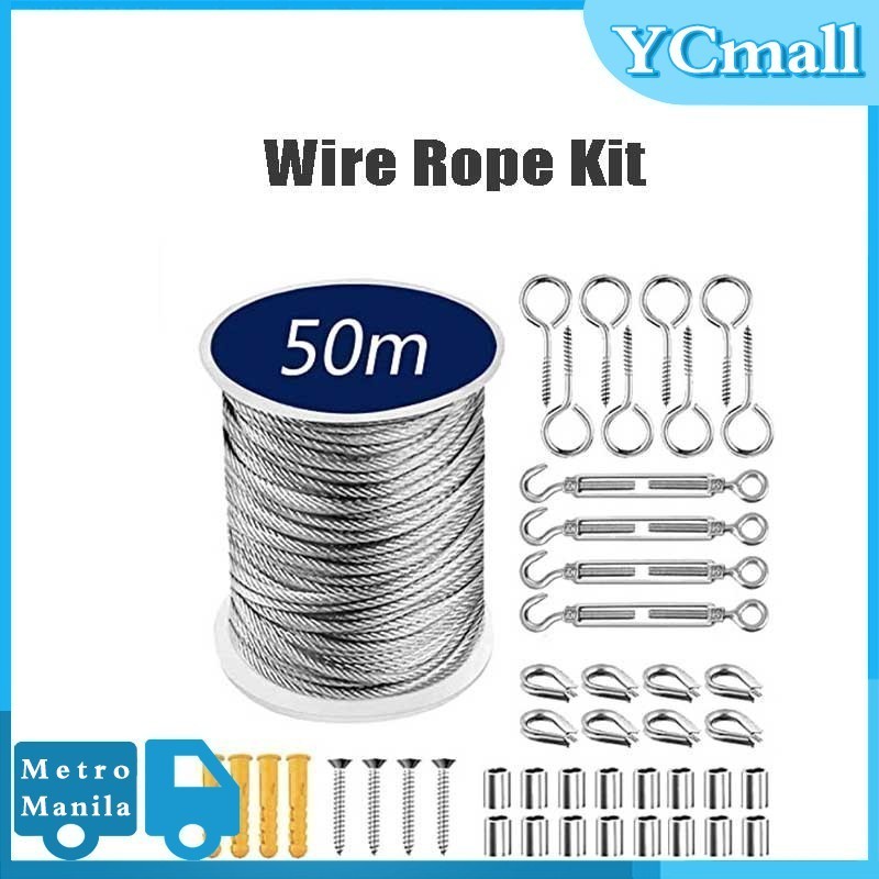 50m Stainless Steel Clothesline Wire Rope Kit Garden Cable Railing ...