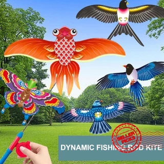 1 Set of Outdoor Cartoon Kite Children Garden Kite Toy Fishing Rod Dynamic  Kite 