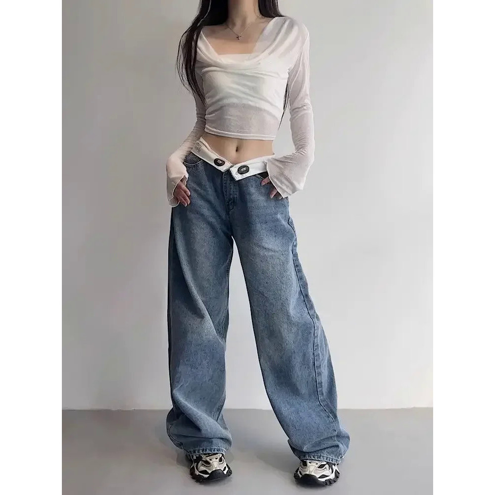 ZH【 Ready Stock】 Vintage Y2k Jeans Women Baggy Kpop Gyaru Streetwear ...