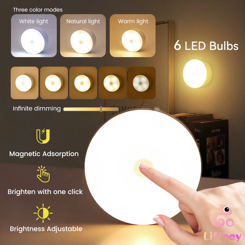 LFN Button Night Light USB Rechargeable Stickon Push Light Wireless Counter LED
