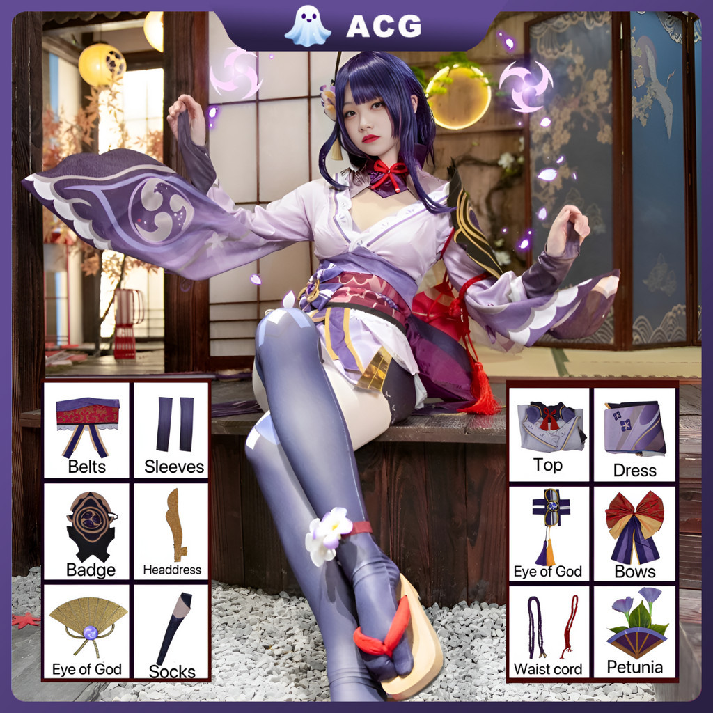Genshin Impact Raiden Shogun Cosplay Costume Outfits for Kids Adults ...