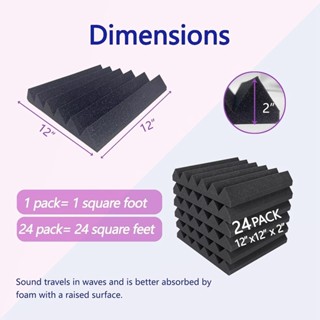 24 PCS Sound Proof Foam Panels 2x12x12Inch Black Polyurethane Acoustic ...