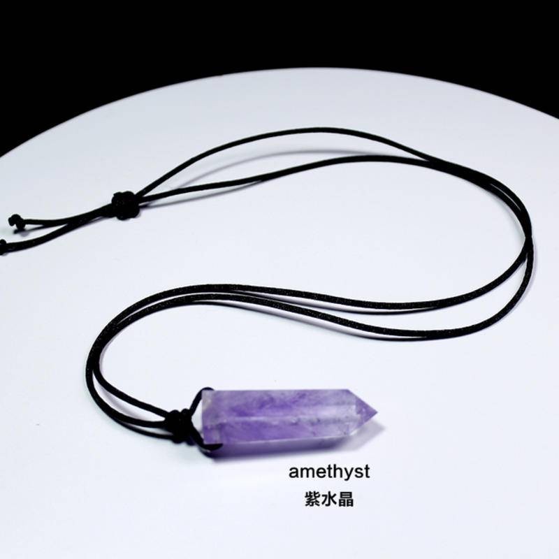♞1pc Hexagonal Quartz Crystals Point Pendant Rope Chain Necklace
