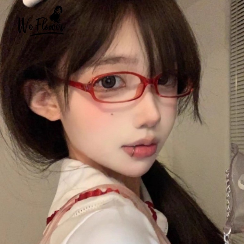 We Flower Vintage Red Narrow Rectangle Frame Eyeglasses for Women Girls ...