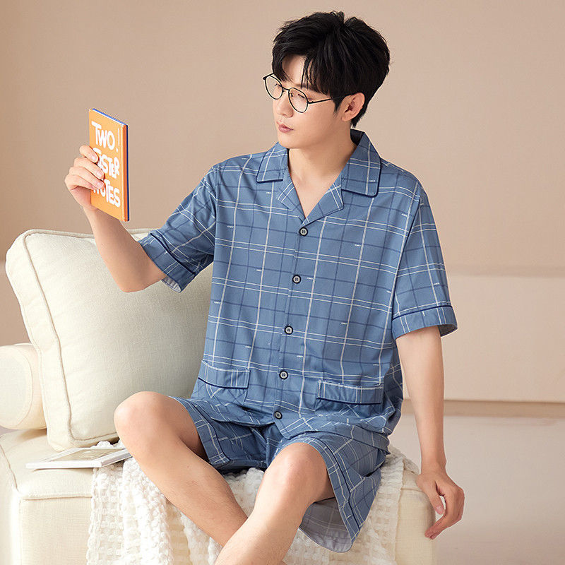 Pyjamas Men cotton Sleepwear Man Summer Short sleeve Pajamas Set Thin ...