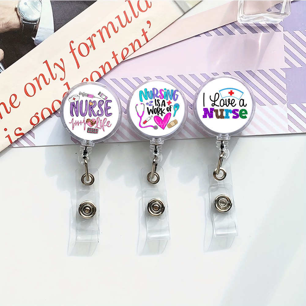 Nurse A+ Pattern Retractable Badge Scroll Alligator Clip Chic Badge ID ...