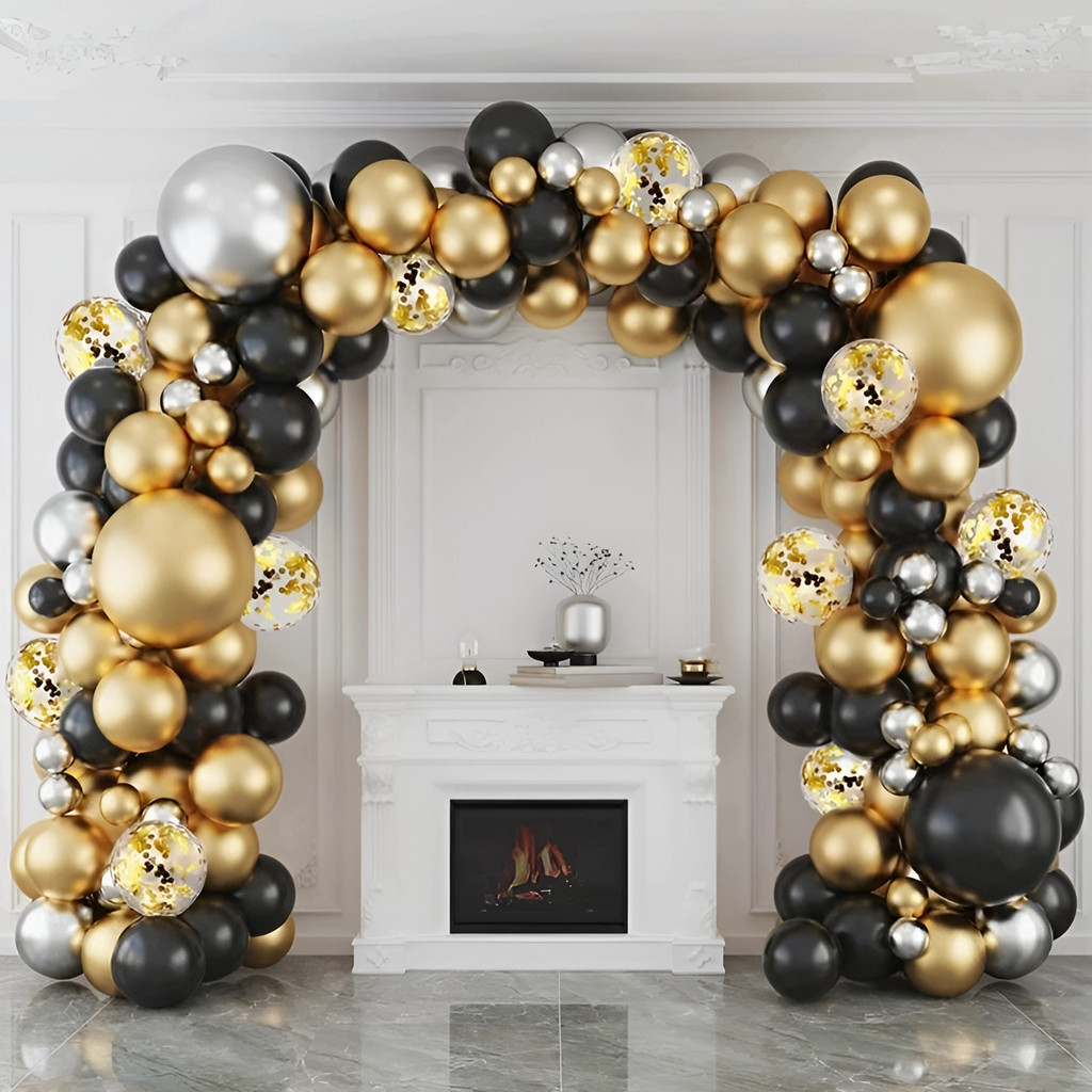 Black Gold Balloon Garland Set Arch Kit Confetti Latex Balloon Happy ...