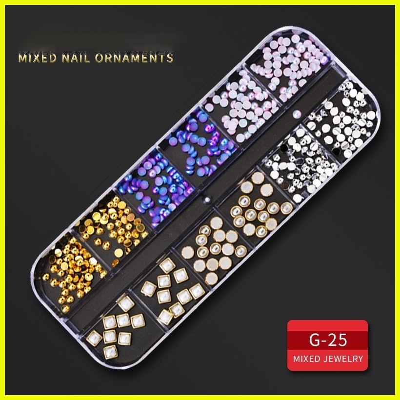 1 Box Nail Art 3D Pearl Star Crystal Diamond Feathers Charm Metal Frame
