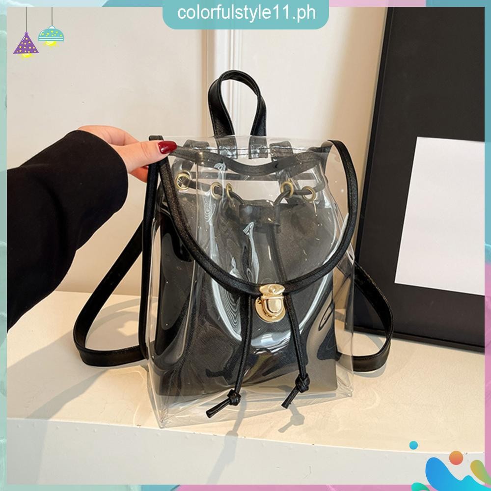 Adventure Five Clear Transparent Security Backpack With Black Trim - School Or College Bag, PVC, Adjustable Straps, Bottle Pocket (17x12x5 In)
