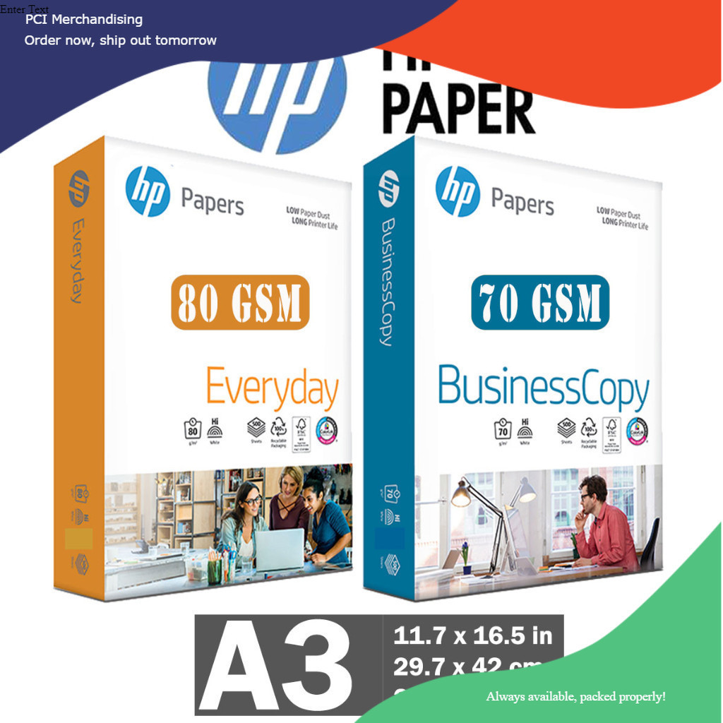 HP Printer Paper , Size A3 , 70gsm or 80gsm , 1 Ream , 500 Sheets , FSC