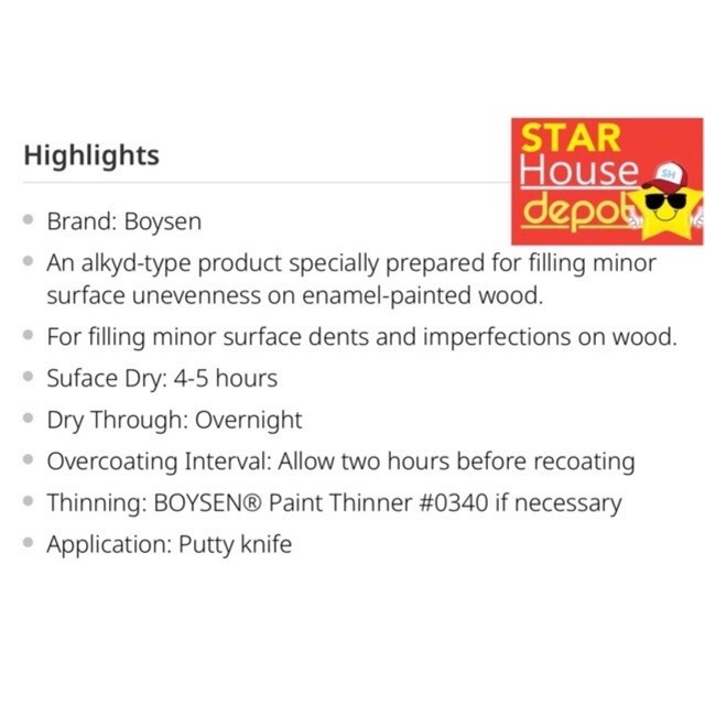 BOYSEN Plasolux Glazing Putty - (B311) | Shopee Philippines