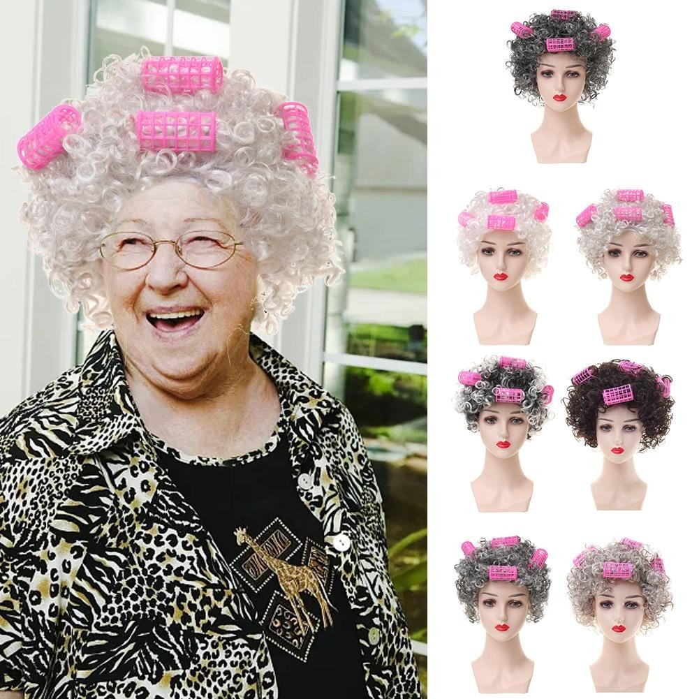 Old Lady Grandma Granny Grey Wig Old Man Wig Chartering Housewife Style 