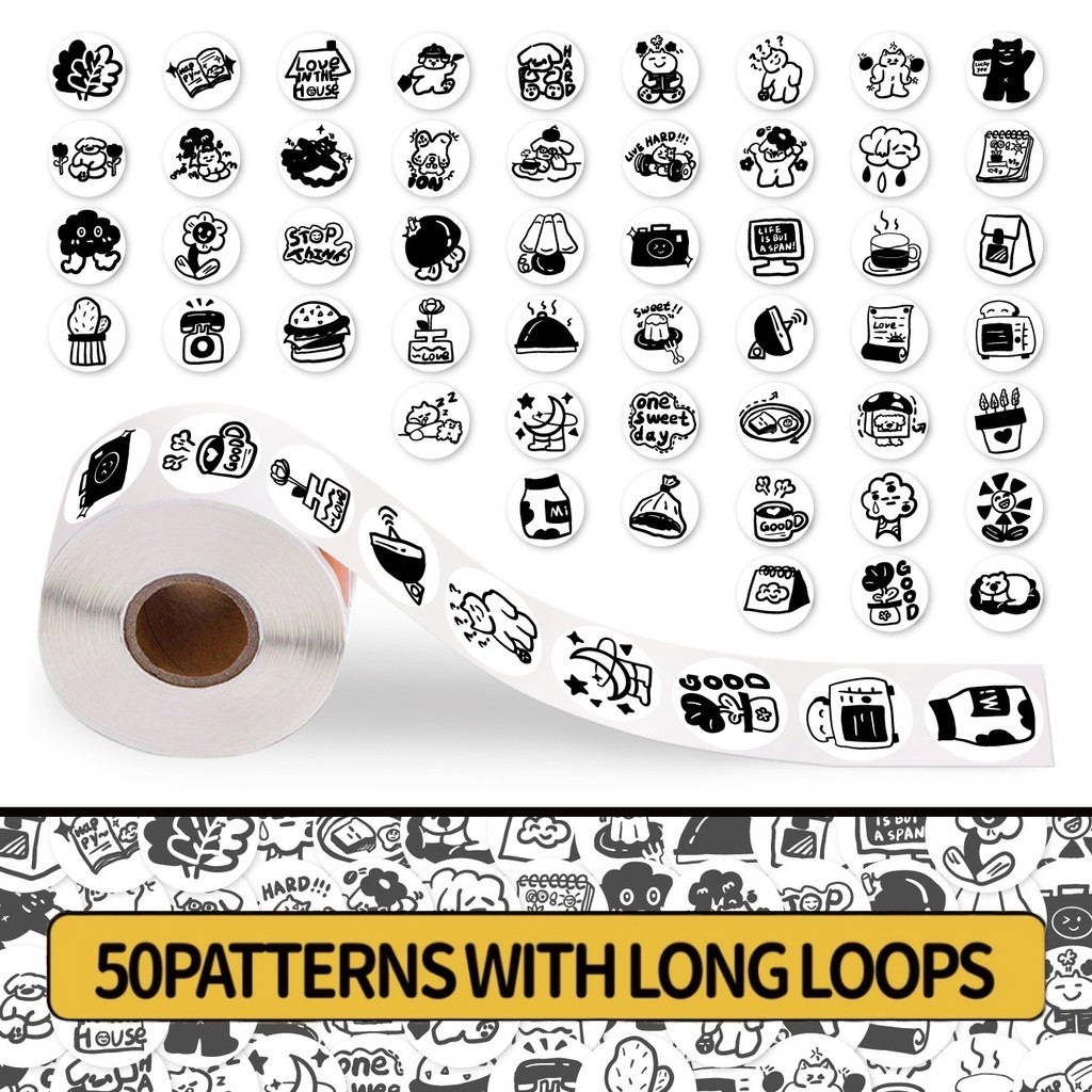 200PCS/Roll Black and White Simple Stroke Stickers Roll for Helmet ...