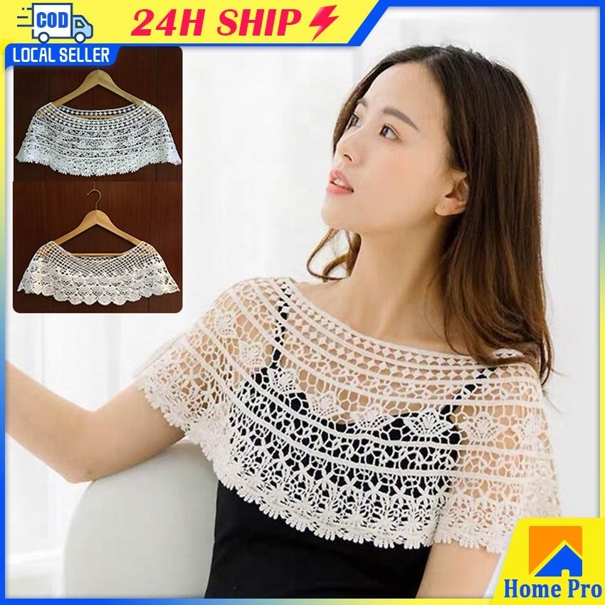 Lace False Collar Hollow Crochet Cape Shell Pattern Pullover Shawl Wrap ...