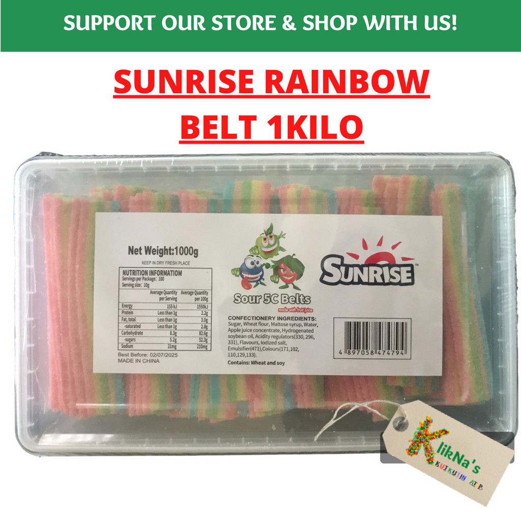 KlikNa's 1kilo Rainbow Belt Sunrise in a container | Sour Belt 1kilo ...