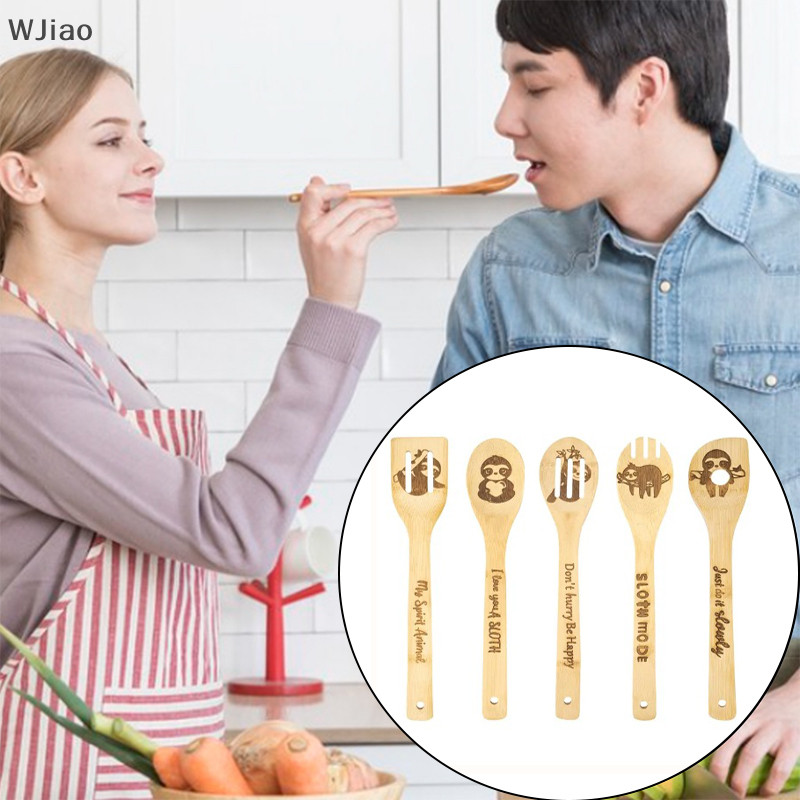 WJiao Funny Spoon Set 5Pcs Cooking Spoons Engraved Coffee Spoon With ...