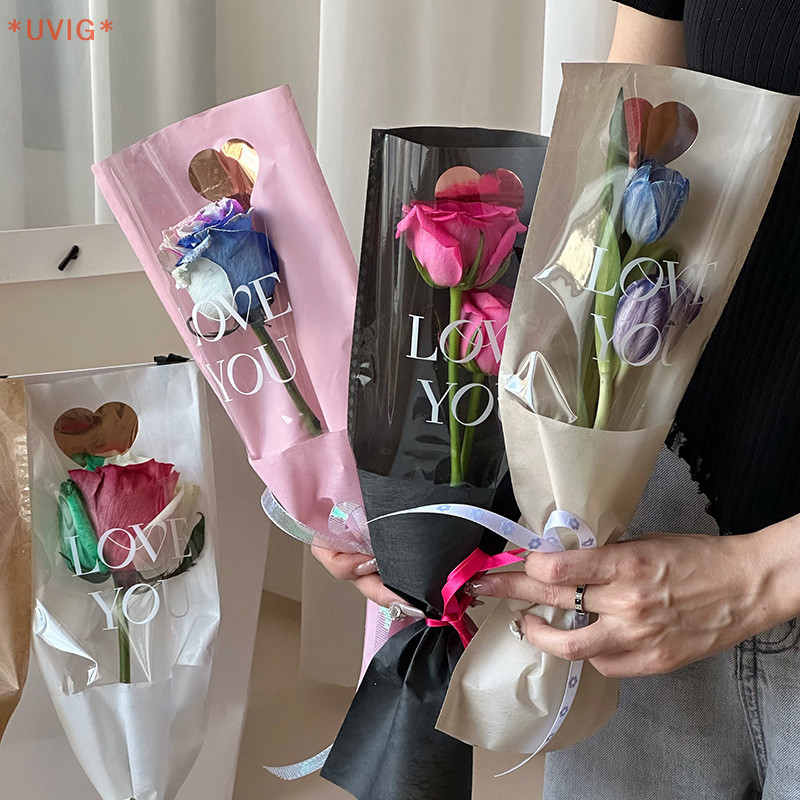 UVIG 10pcs Single Rose Sleeves Flower Wrapping Bag Bouquet Packaging ...