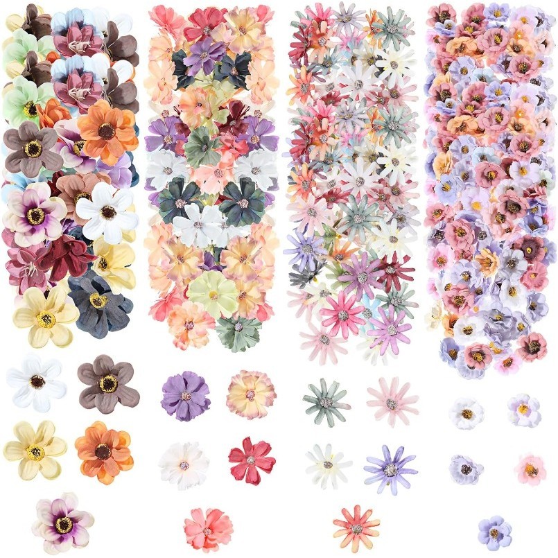 50 Pieces Flower Mini Silk Heads Fake Rose Daisy Faux Flowers for ...