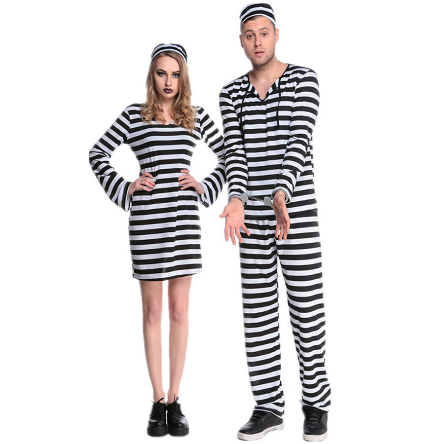 Halloween Couple Style Prisoner Costume Prison Breaking Black White ...