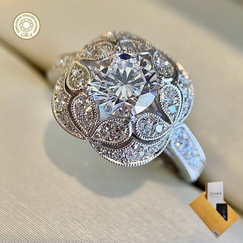 (with Gra Certificate) Fashion Moissanite Ring Exquisite Flowers for ...