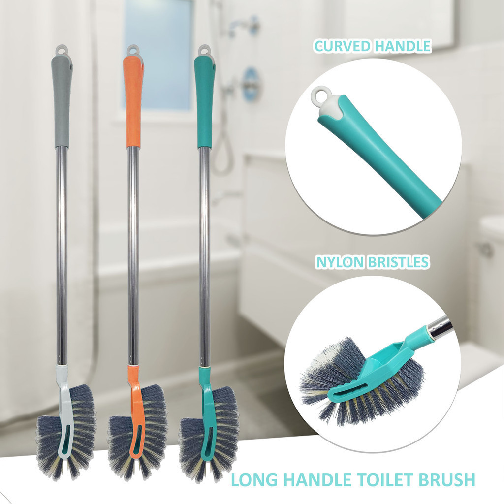 Toilet Brush Nylon Curved Bristles Brush Metal Long Handle Toilet Bowl Brush Bowl Cleaner Brush