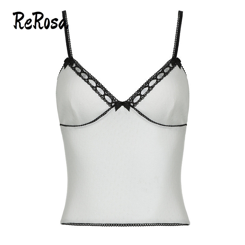 ReRosa Women Tank Top 2024 Contrast Color Laced V-neck Sexy Backless ...