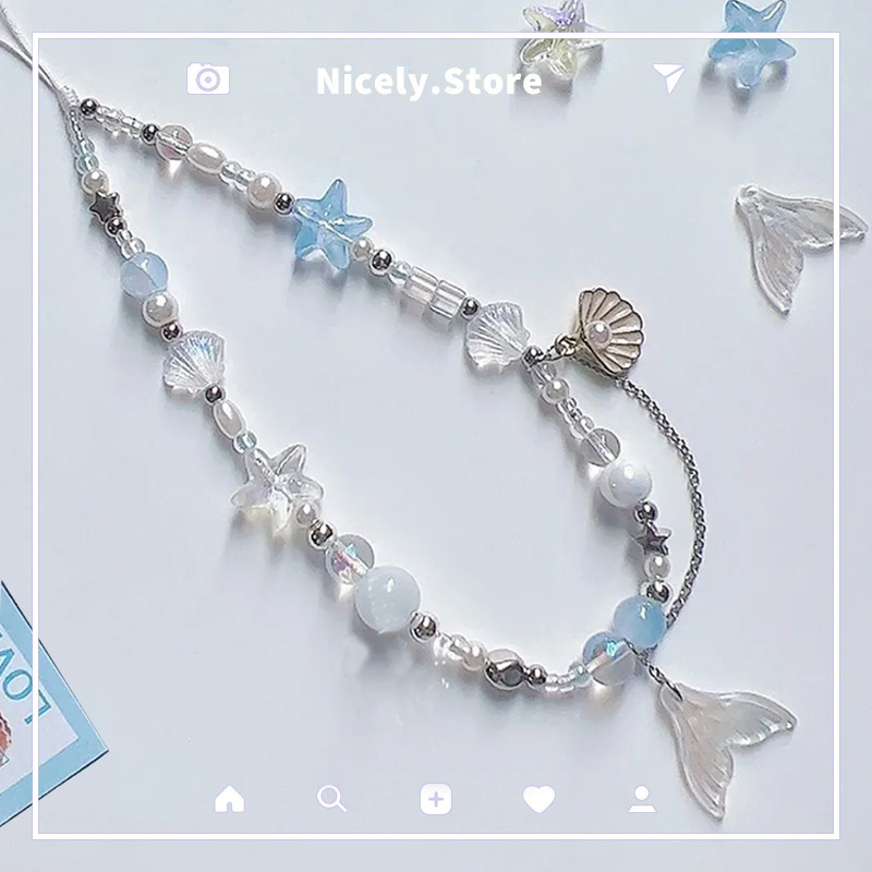 Dreamy Mermaid Tail Seashell Pearl Beads Pendant Phone Case Chain ...