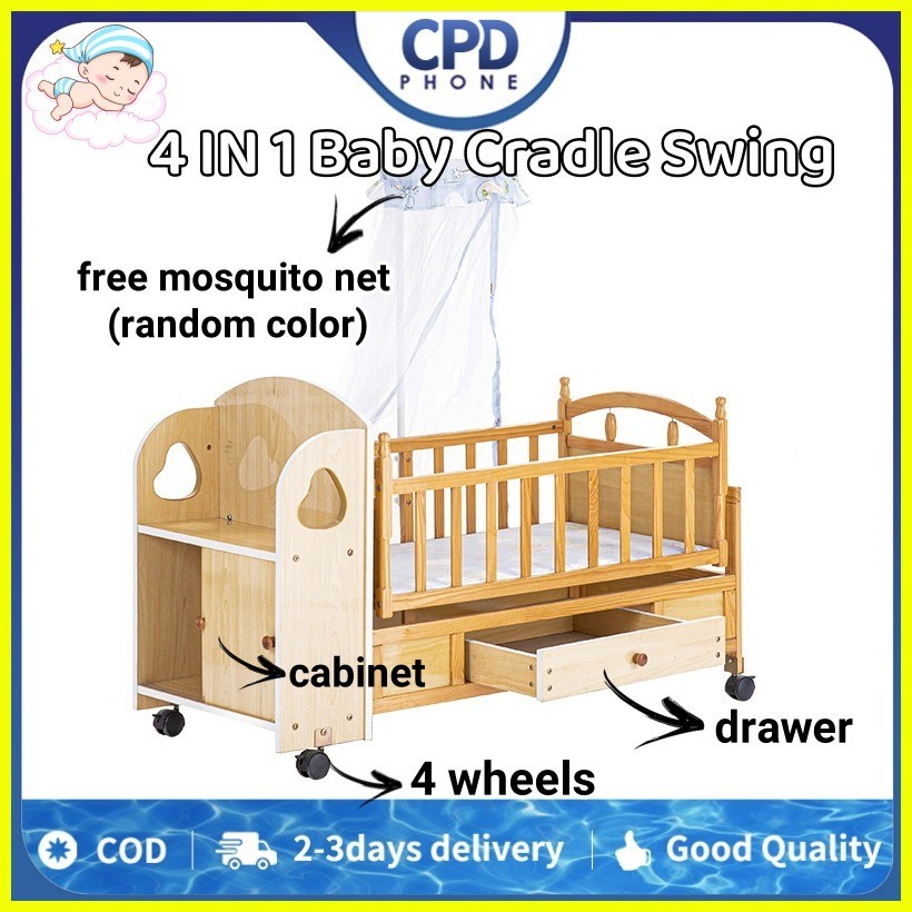 COD 4 IN 1 Multifunction Baby Rocker Crib Solid Wooden Crib For Baby
