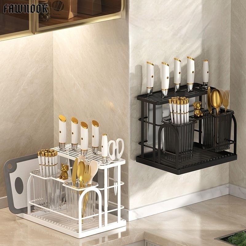 Wall-Mounted Kitchen Utensil Holder With Drainage Box For Cutting Board And  Chopsticks - Main Image